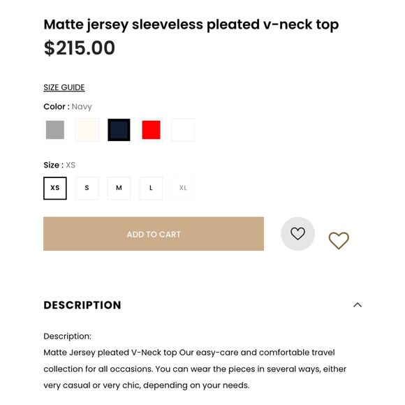 Iris Setlawke Matte jersey sleeveless pleated v-neck top Size Small NWOT - Picture 7 of 8